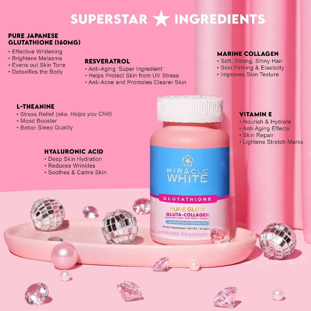 Miracle White, Gluthatione PURE GLOW 30Capsules