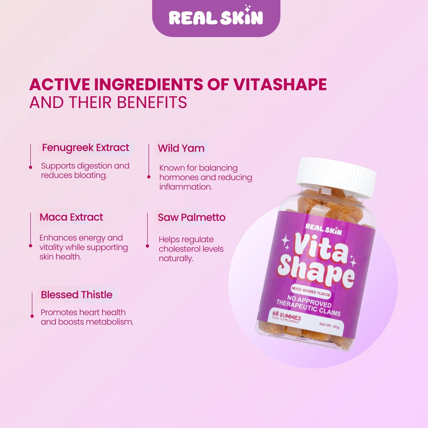 Real Skin Vita Shape Mixed Berries Flavor 60 Gummies