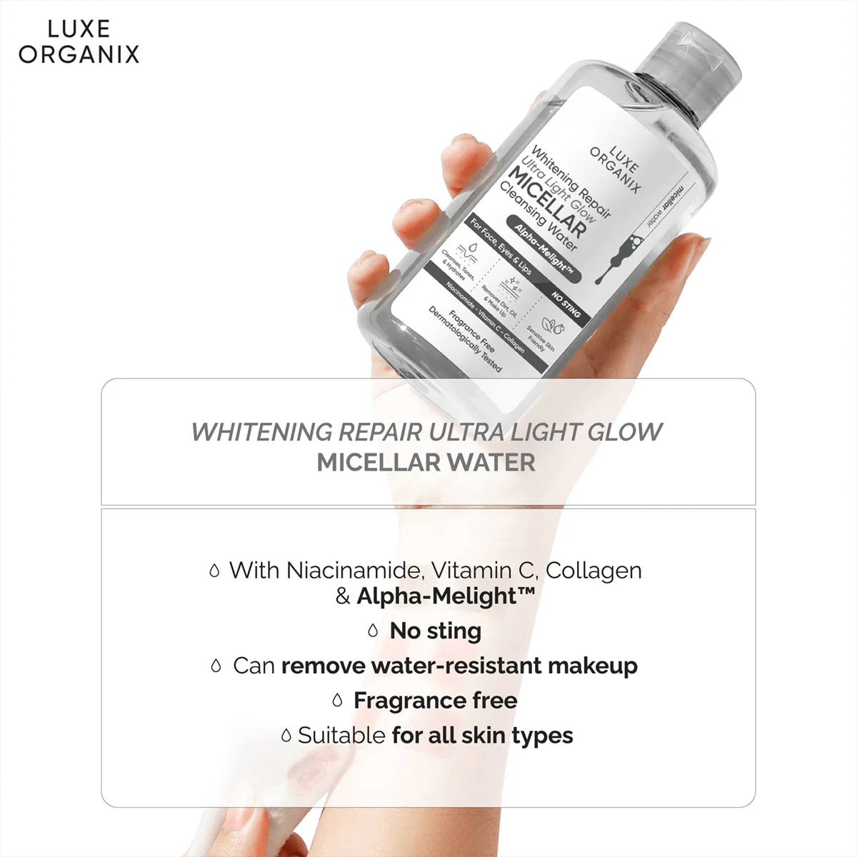 Luxe Organix Whitening Repair Ultra Light Glow Micellar Cleansing Beauty Water 300mL