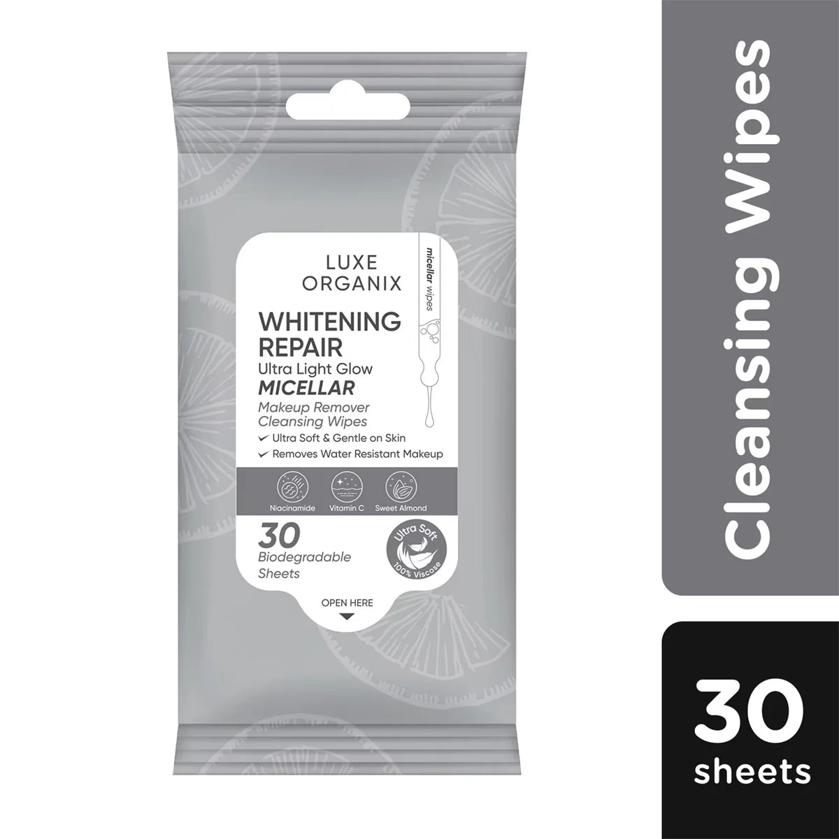 Luxe Organix Whitening Repair Ultra Light Glow Micellar Makeup Remover Cleansing Wipes 30s