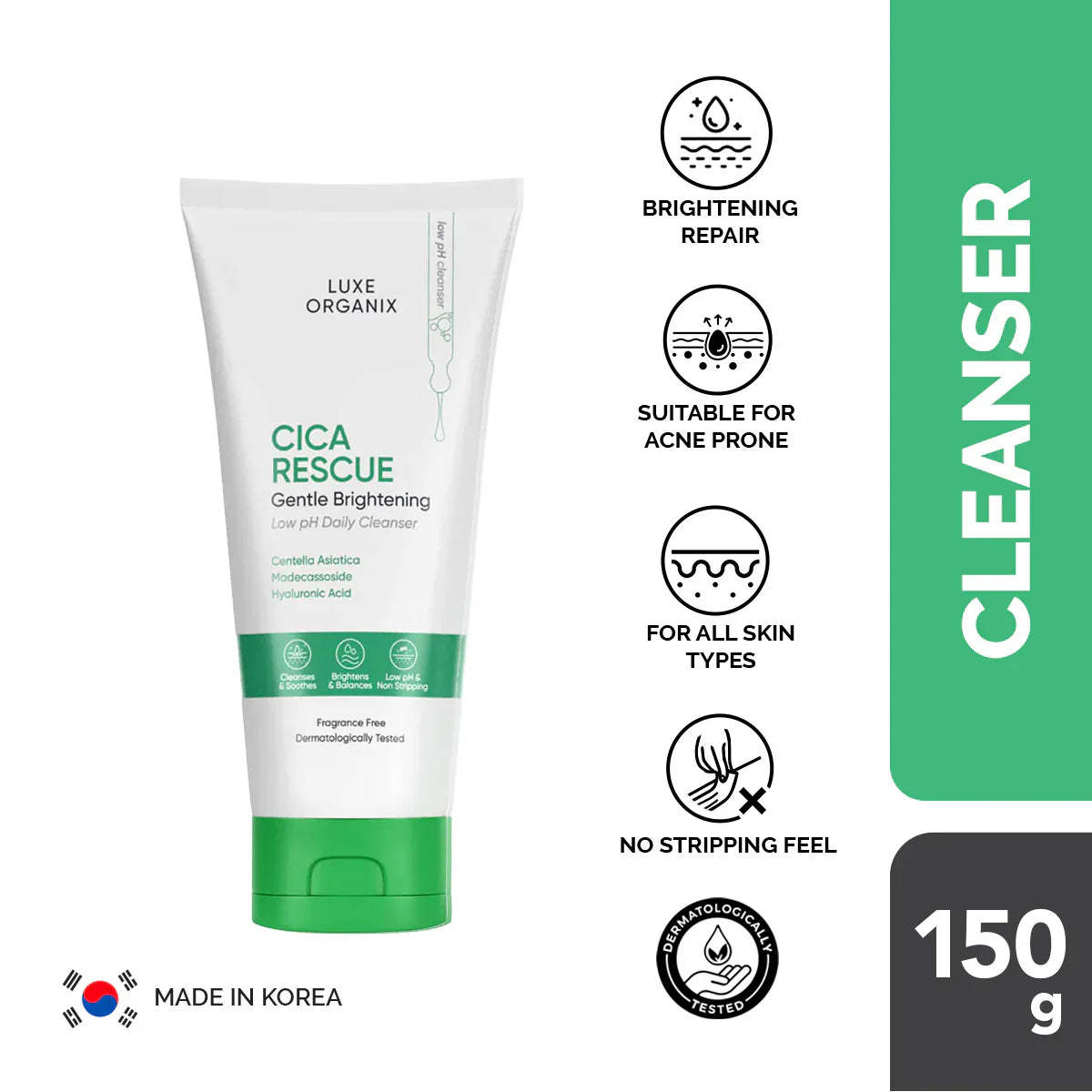 Luxe Organix Cica Rescue Gentle Brightening Low pH Daily Cleanser