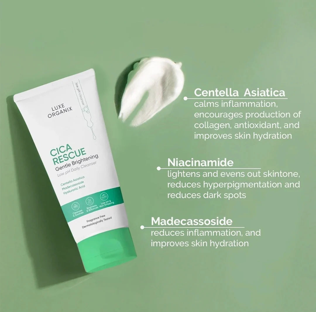 Luxe Organix Cica Rescue Gentle Brightening Low pH Daily Cleanser