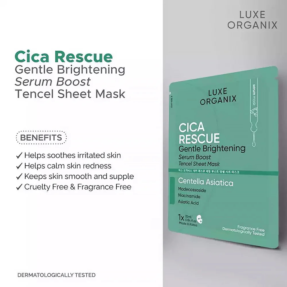 Luxe Organix Cica Brightening Repair Serum Boost Sheet Mask
