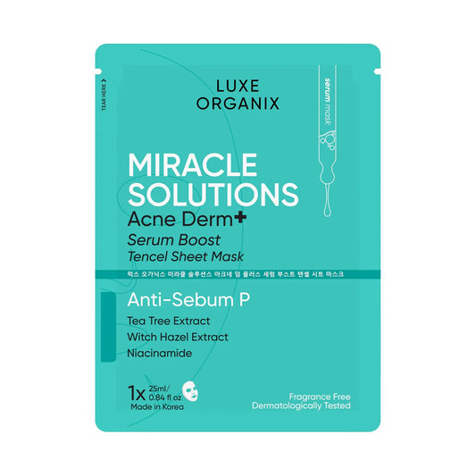 Luxe Organix Miracle Solutions Acne Derm+ Serum Boost Sheet Mask