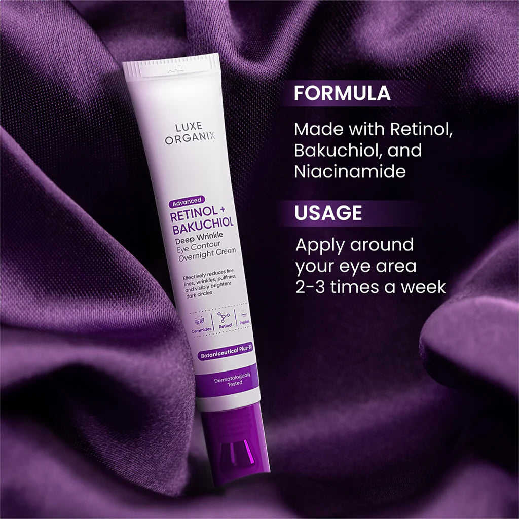 Luxe Organix Advanced Retinol + Bakuchiol Deep Wrinkle Eye Contour Overnight Cream 12g