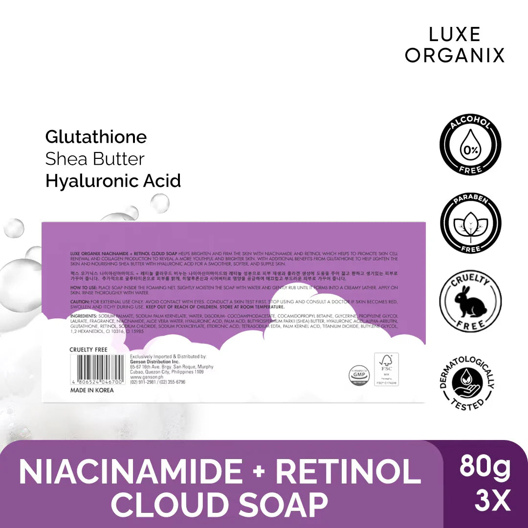 Luxe Organix Niacinamide + Retinol Cloud Soap 3 x 80g
