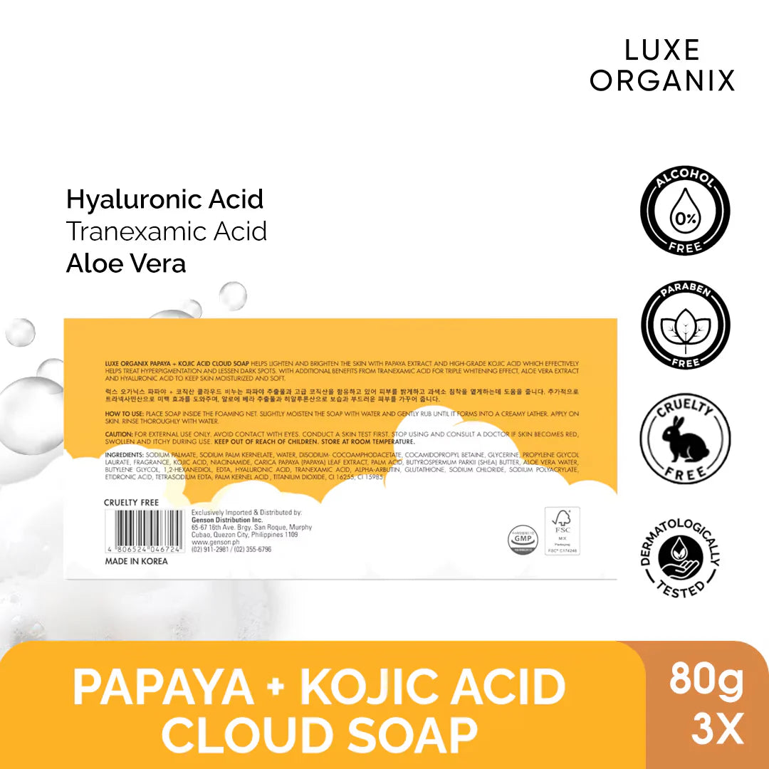 Luxe Organix Papaya + Kojic Acid Cloud Soap 3 x 80g