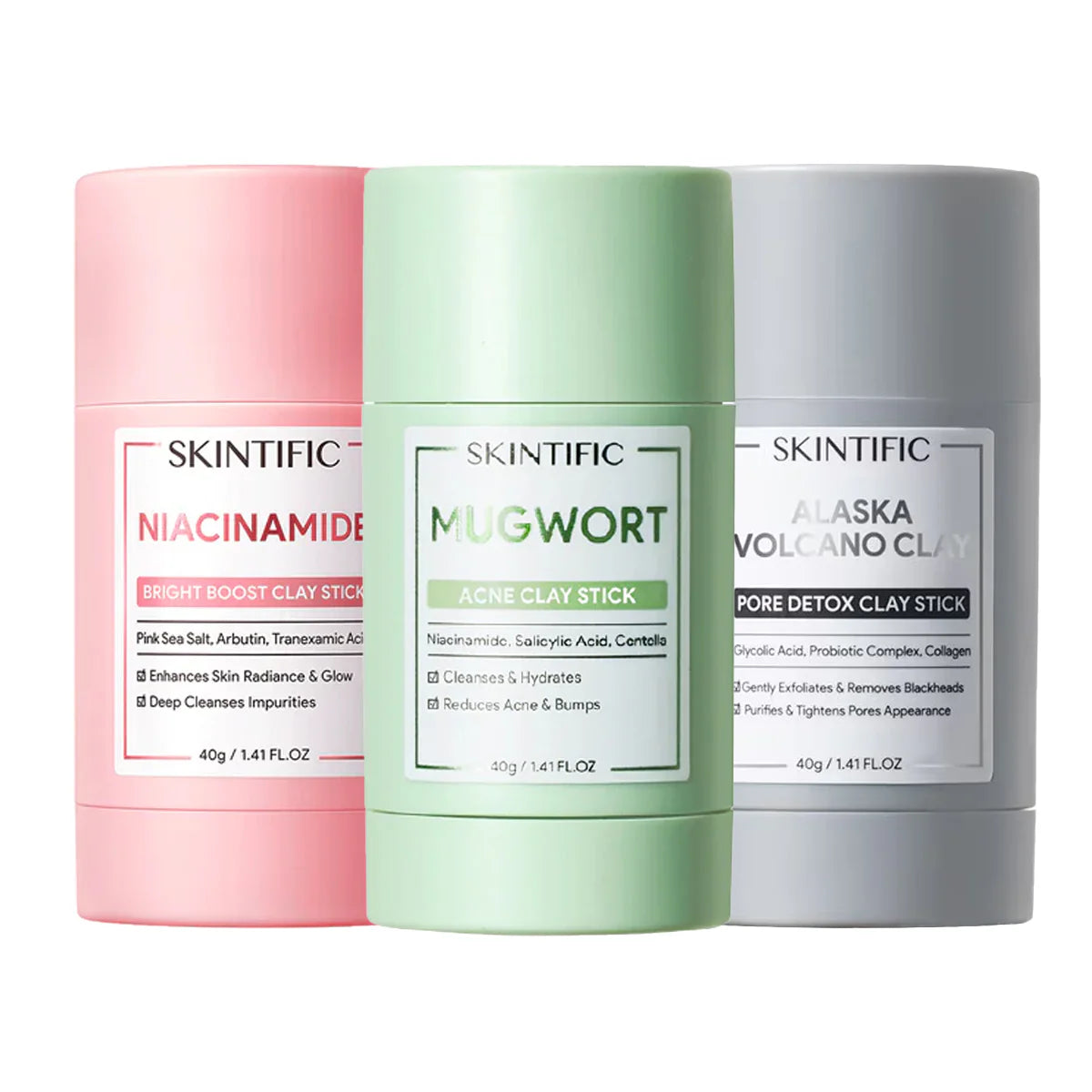 Skintific Clay Stick Trio Bundle (Bright Boost + Pore Detox + Mugwort Acne)
