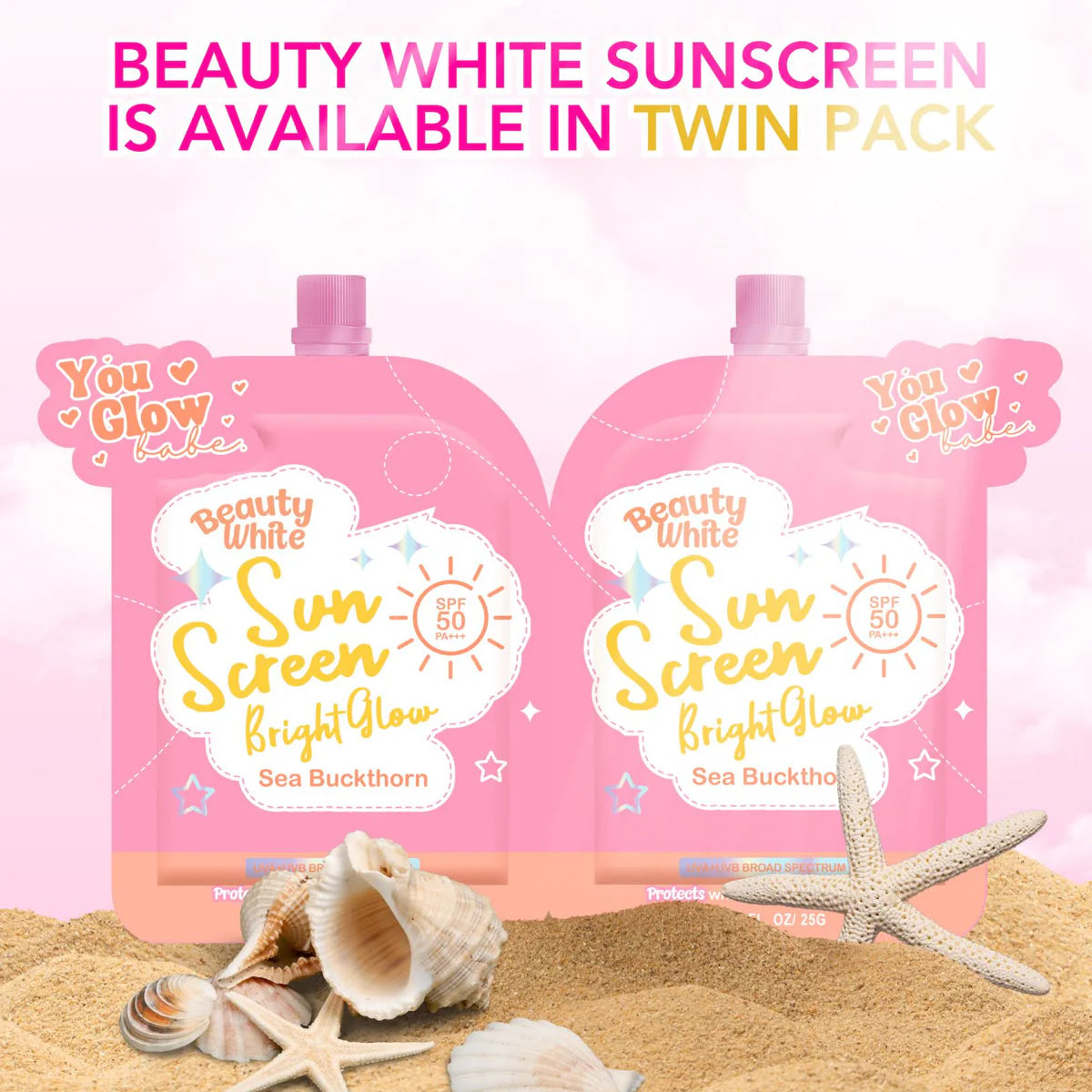 You Glow Babe Beauty White Sunscreen Bright Glow SPF 50 PA+++ Twin Pack