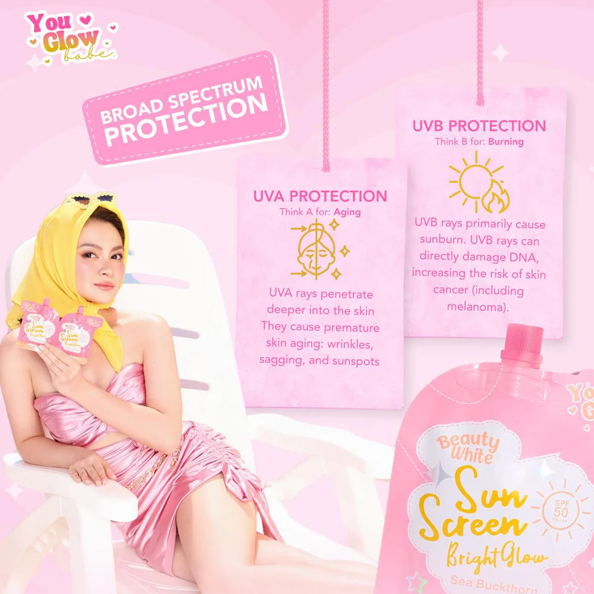 You Glow Babe Beauty White Sunscreen Bright Glow SPF 50 PA+++ Twin Pack