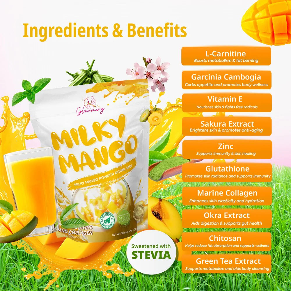 Glowming Milky Mango Glutathione and Collagen Drink 10 Sachet