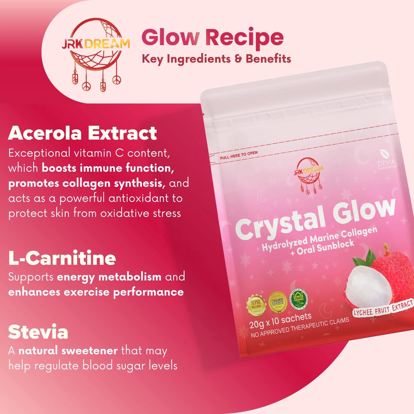 Crystal Glow Lychee - Collagen Drink 10 sachets