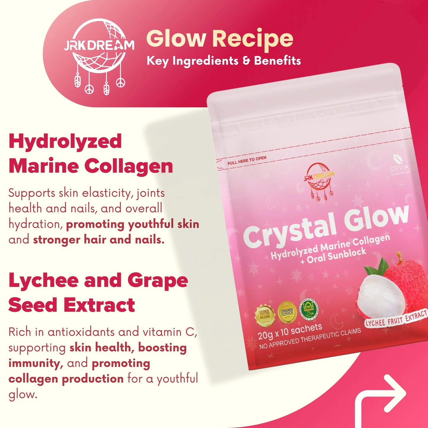 Crystal Glow Lychee - Collagen Drink 10 sachets