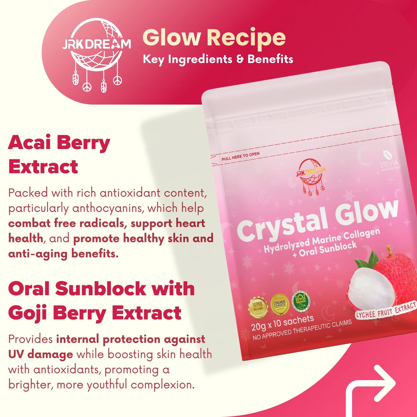 Crystal Glow Lychee - Collagen Drink 10 sachets