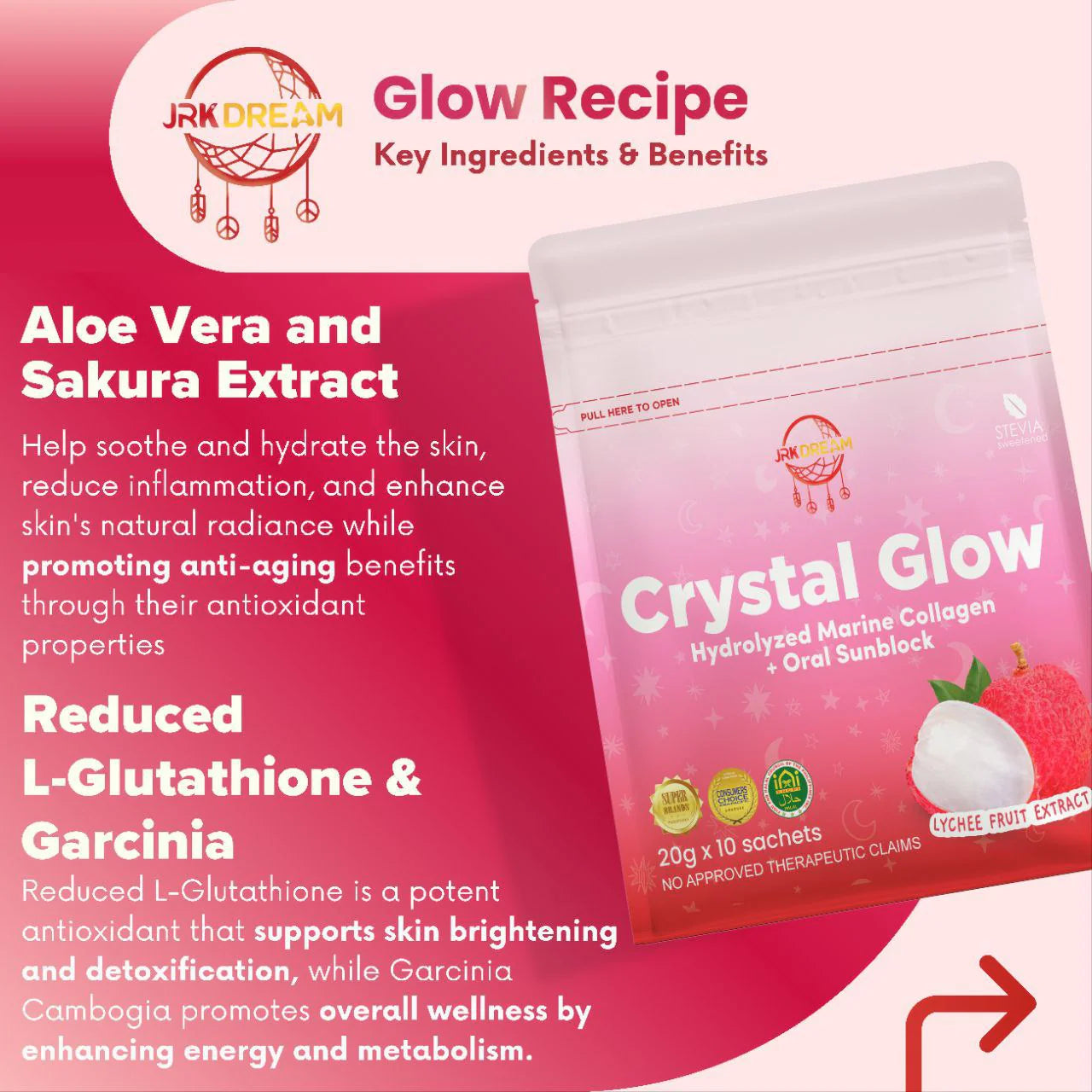 Crystal Glow Lychee - Collagen Drink 10 sachets