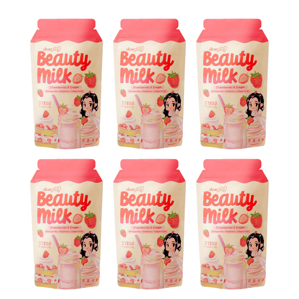 Dear Face Beauty Milk Strawberries & Cream (Bundle of 6)