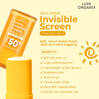 Luxe Organix Zero Shine Invisible Screen Daily Sun Stick SPF 50+ PA++++