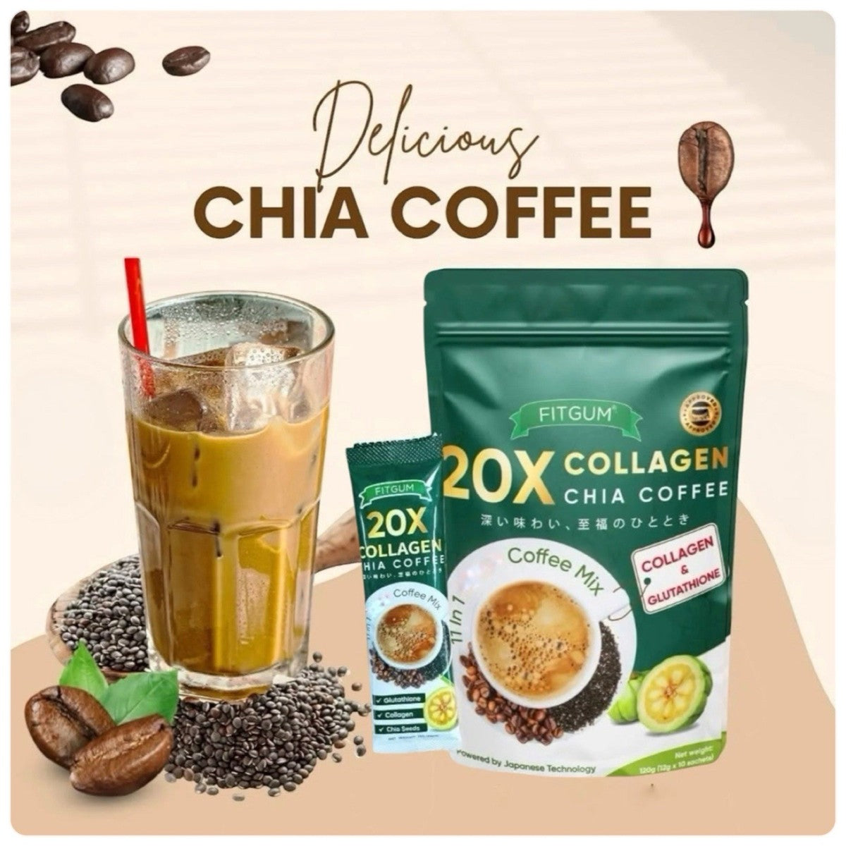 Fitgum Collagen Chia Coffee Mix