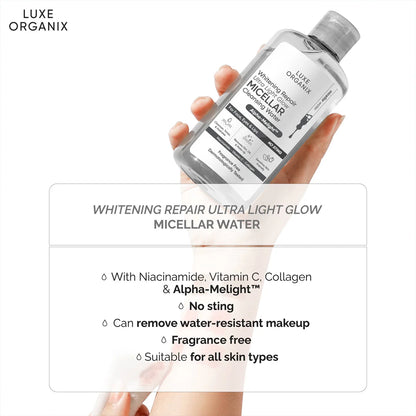 Luxe Organix Whitening Repair Ultra Light Glow Micellar Cleansing Beauty Water 300mL