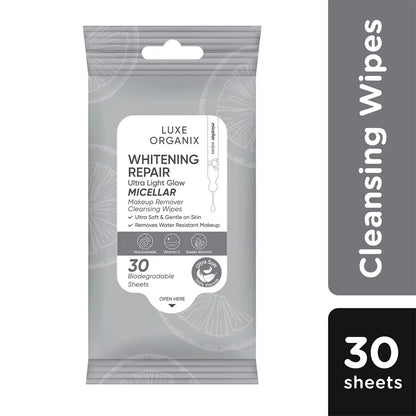 Luxe Organix Whitening Repair Ultra Light Glow Micellar Makeup Remover Cleansing Wipes 30s