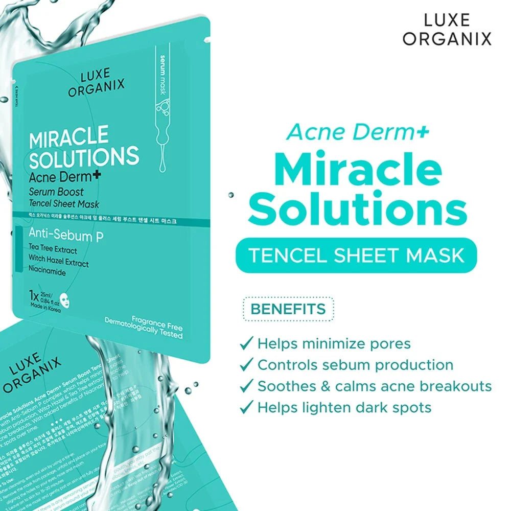 Luxe Organix Miracle Solutions Acne Derm+ Serum Boost Sheet Mask