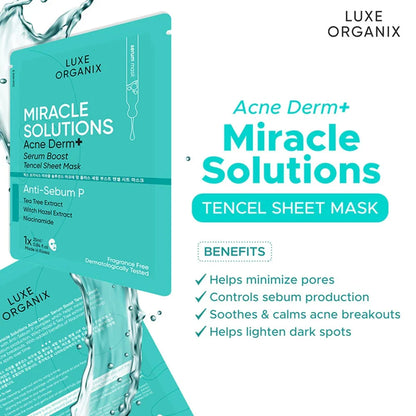 Luxe Organix Miracle Solutions Acne Derm+ Serum Boost Sheet Mask
