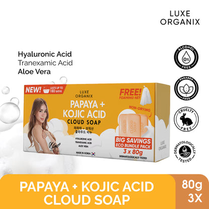 Luxe Organix Papaya + Kojic Acid Cloud Soap 3 x 80g