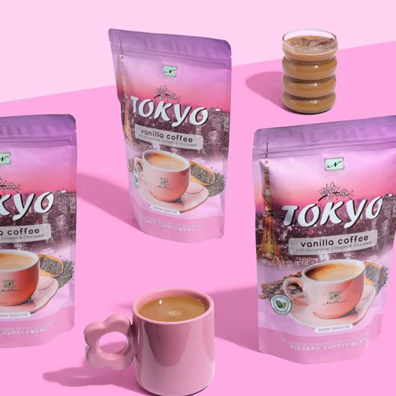 slimming coffee with glutathione Bloom Collagen Original Robusta Pure Collagen & Detox Keto Diet Coffee 20 Sachets Nami-roseus Tokyo Vanilla