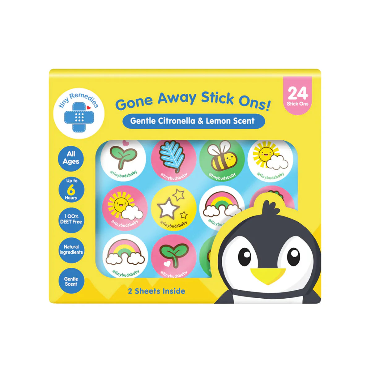 Tiny Buds Gone Away Stick Ons Gentle Citronella and Lemon Scent (24 Stickers)