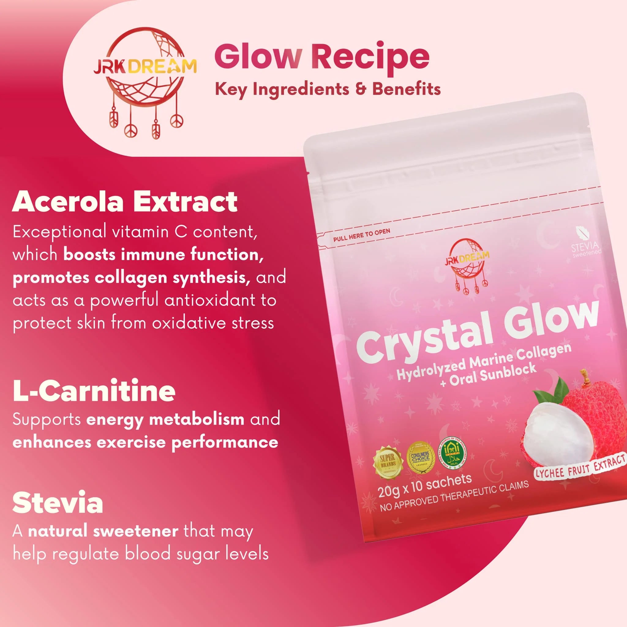 Crystal Glow Lychee - Collagen Drink 10 sachets