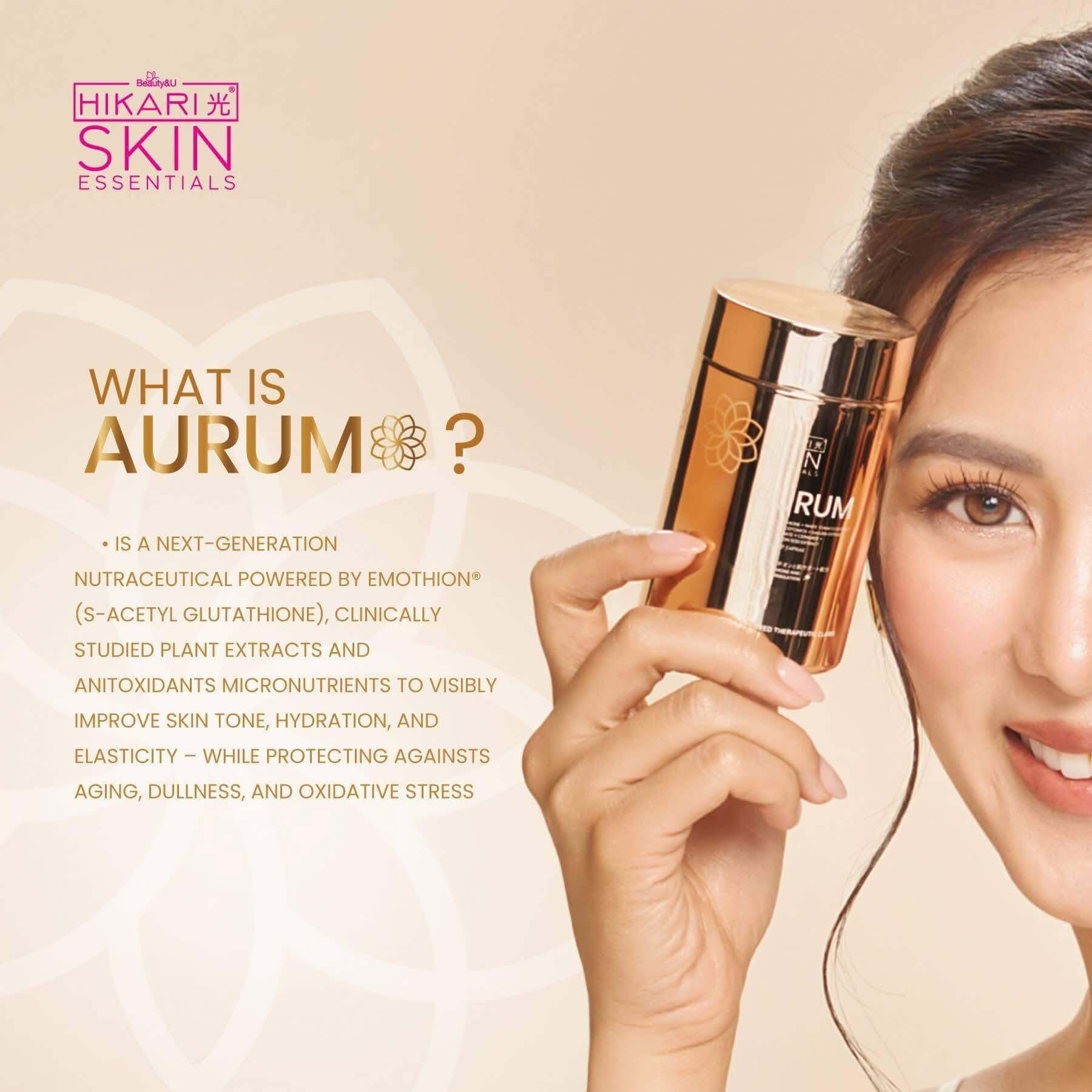 Hikari Skin Essentials AURUM S-Acetyl Glutathione Antioxidant Complex with Sakura, White Tomato & Ceramide – Skin Support Supplement – 30 Capsules