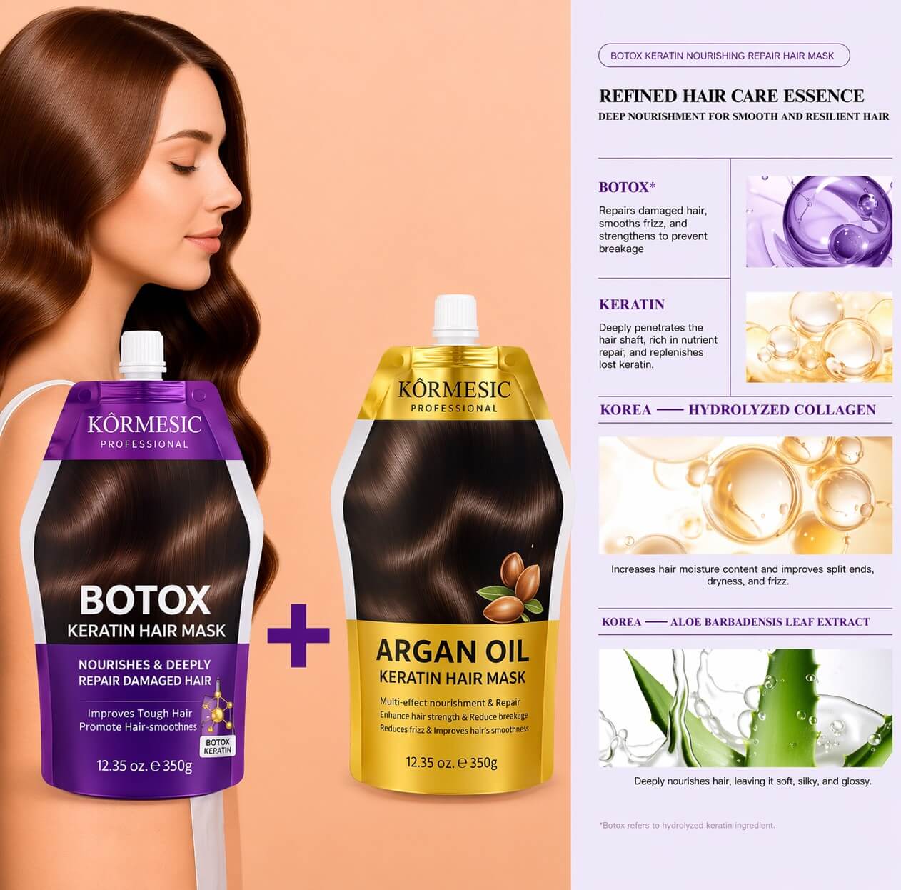 Kormesic Botox + Argan Oil Keratin Hair Mask 350ml BUNDLE