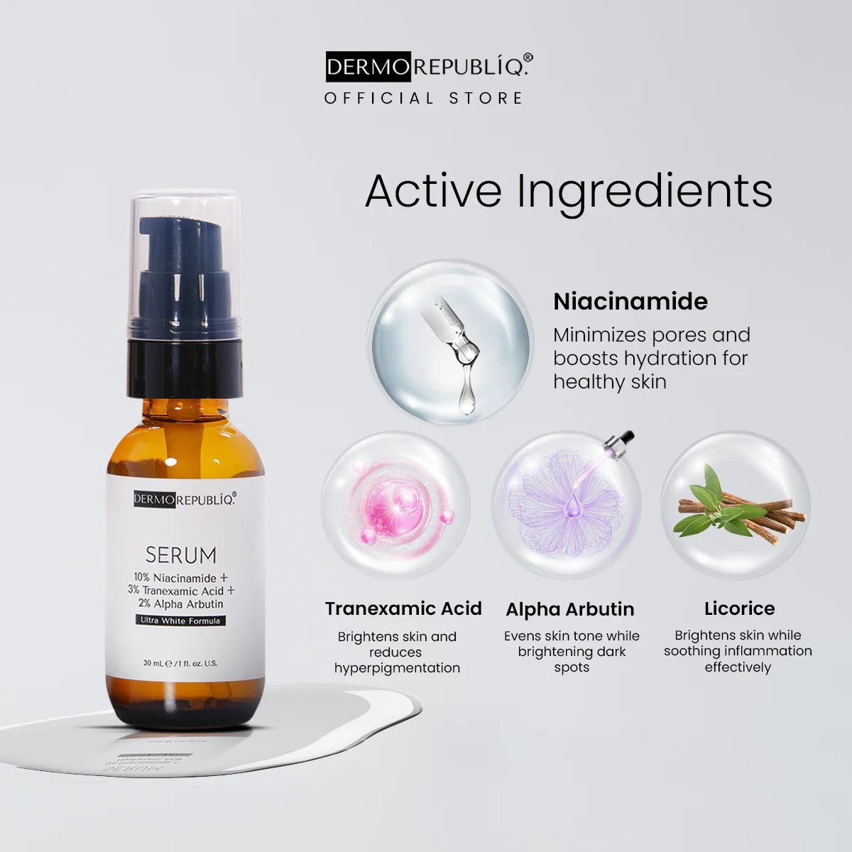 Dermorepubliq 10% niacinamide + 3% tranexamic acid + 2% alpha arbutin ultra white serum